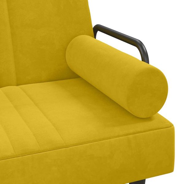 Разтегателен диван с подлакътници, жълт, кадифе