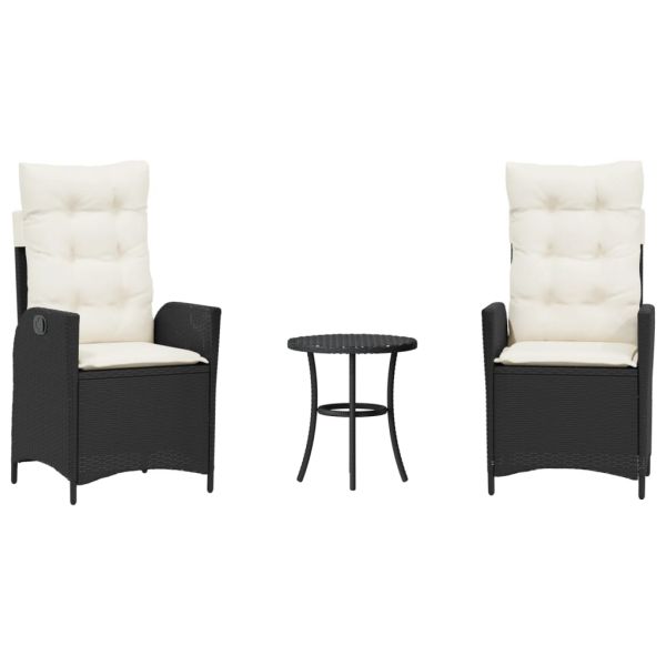 Бистро комплект с възглавници 3 части черен полиратан