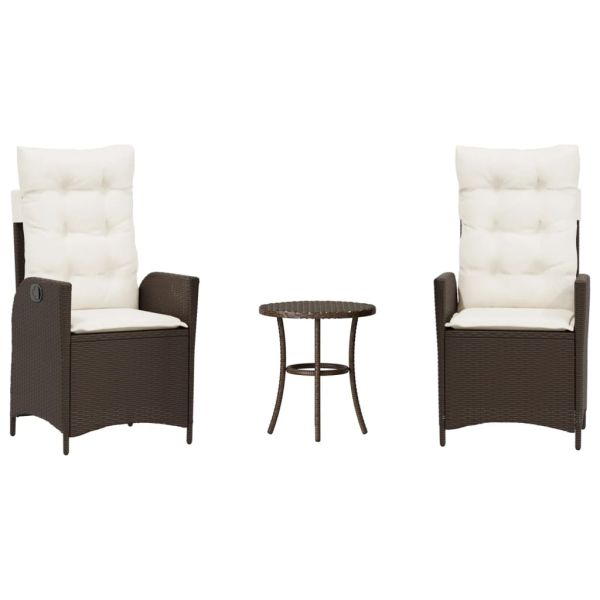 Бистро комплект с възглавници 3 части кафяв полиратан