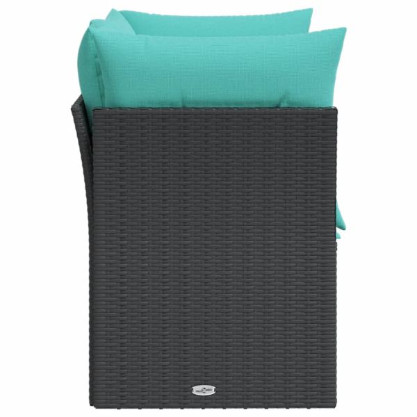 Градински диван с възглавници 2-местен черен полиратан