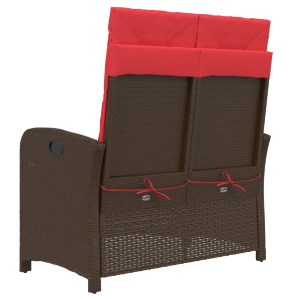 Накланяща се градинска пейка с възглавници кафяв полиратан