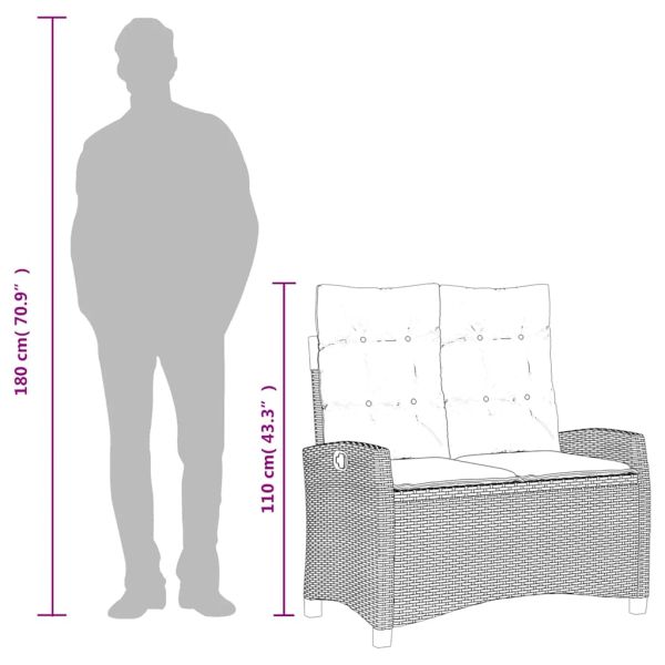 Накланяща се градинска пейка с възглавници сив полиратан