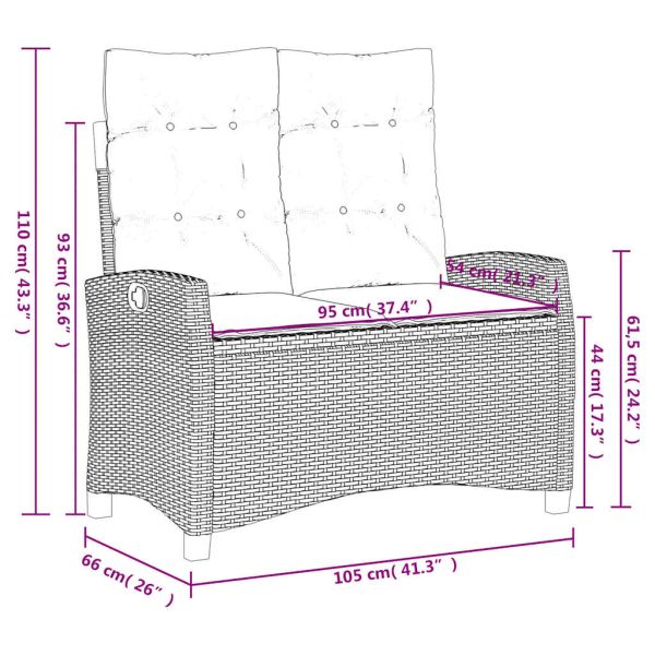 Накланяща се градинска пейка с възглавници сив полиратан
