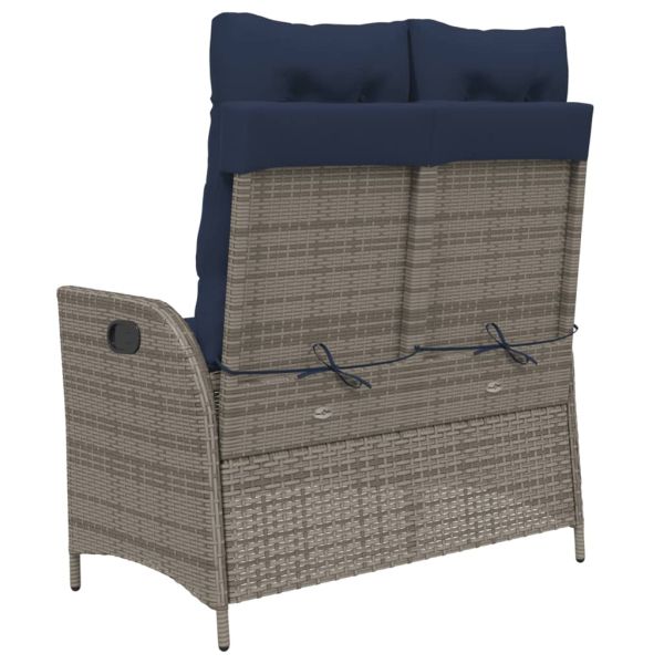 Накланяща се градинска пейка с възглавници сив полиратан