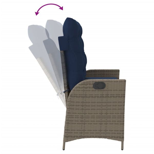 Накланяща се градинска пейка с възглавници сив полиратан