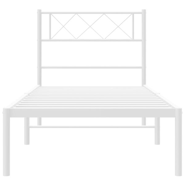 Метална рамка за легло с горна табла, бяла, 90x200 см