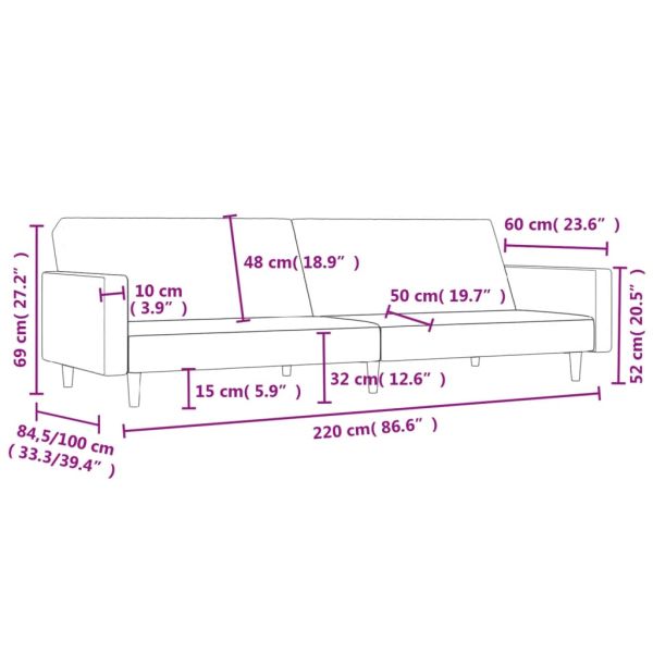 2-местно разтегателно канапе, кремаво, текстил
