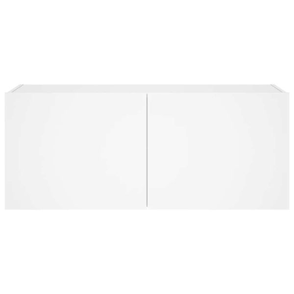 Стенен ТВ шкаф с LED осветление, бял, 100x35x41 см