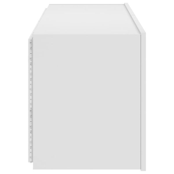 Стенен ТВ шкаф с LED осветление, бял, 100x35x41 см