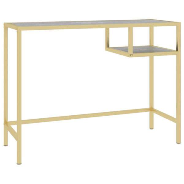 Компютърно бюро, черен мрамор, 100x36x74 см, закалено стъкло