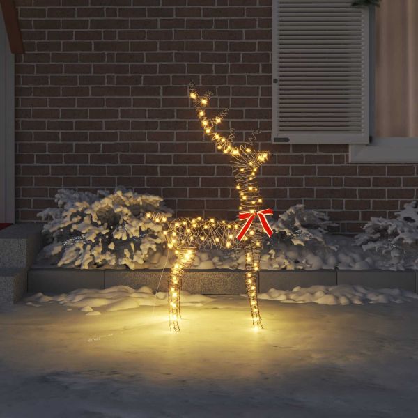 3D елен с 140 LED светодиода Топло бяло 70 x 41 x 128 см Ратан