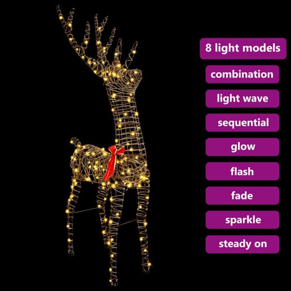 3D елен с 140 LED светодиода Топло бяло 70 x 41 x 128 см Ратан