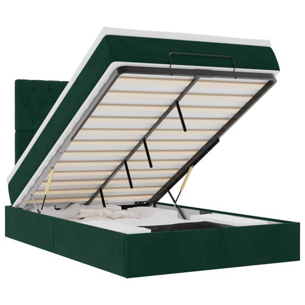 Османска легло с матраци и LED, тъмнозелено, 120x200 см, кадифе