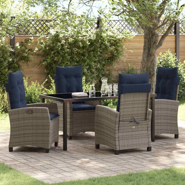 Комплект за хранене в градината 5 pcs Сив полиратан