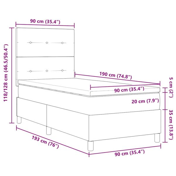 Легло с пружинирана основа с матрак Черно 90 x 190 cm текстил