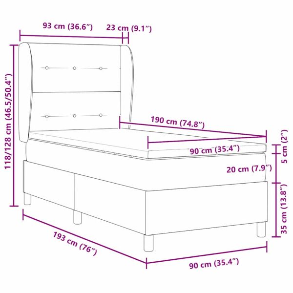 Легло с пружинирана основа с матрак Черно 90 x 190 cm текстил