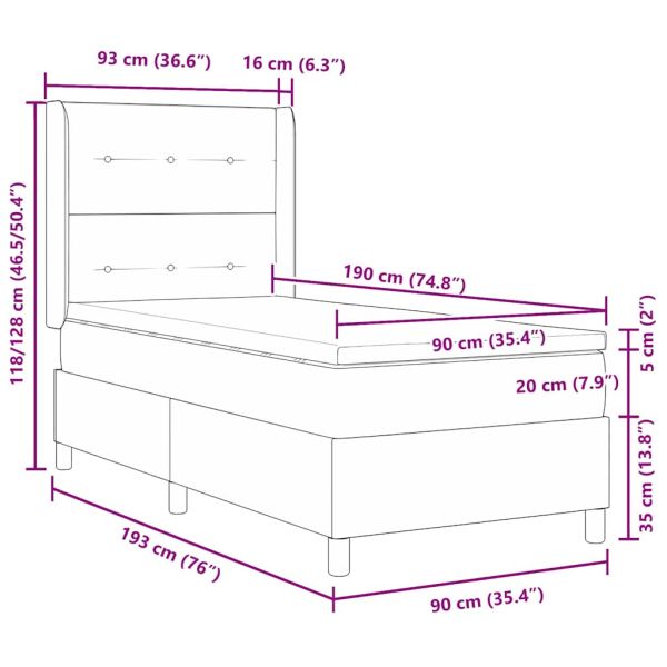 Легло с пружинирана основа с матрак Черно 90 x 190 cm текстил