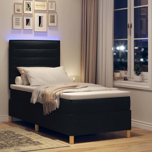 LED кутия за пружини с легло с матрак Черно 90 x 190 cm текстил