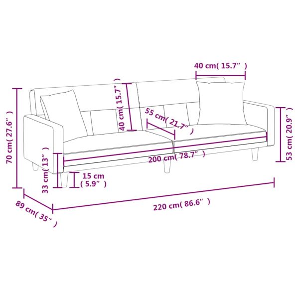 Разтегателен диван с възглавници, светлосив, плат