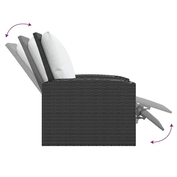 Градински накланящ се стол с възглавници черен полиратан