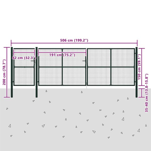Градинска порта, стомана, 500x150 см, зелена