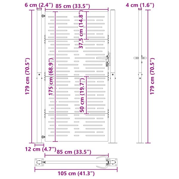 Градинска порта 100x175 см, кортенова стомана, квадратен дизайн