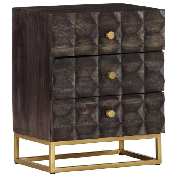 Нощно шкафче, черно, 40х30х50 см, мангово дърво масив