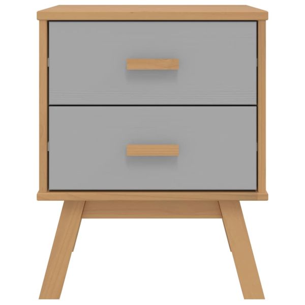 Нощно шкафче OLDEN, сиво и кафяво, борово дърво масив