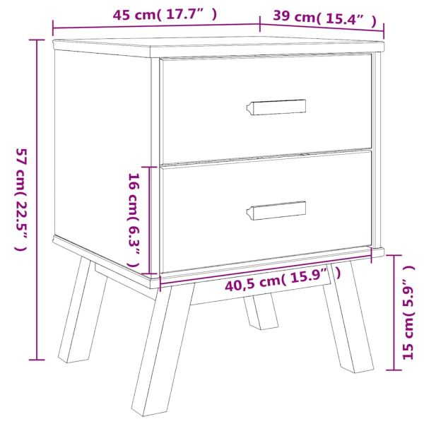 Нощно шкафче OLDEN, сиво и кафяво, борово дърво масив