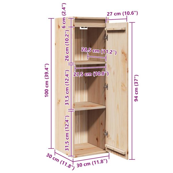 Стенен шкаф, 30x30x100 см, бор масив