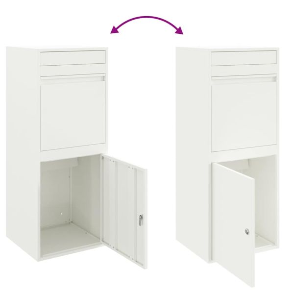 Пощенска кутия за пратки с врата Бяло 41 x 38 x 103 см Стомана