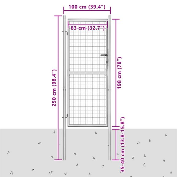 Градинска порта, поцинкована стомана, 100x200 см, сребриста