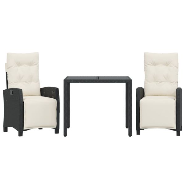 Градински комплект от 3 части с възглавници черни полиратан