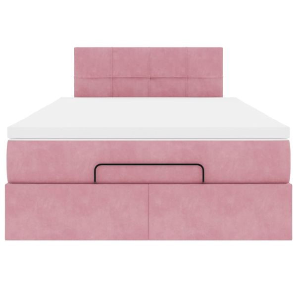 Османска легло с матрак и LED, розово, 120x190 см, кадифе