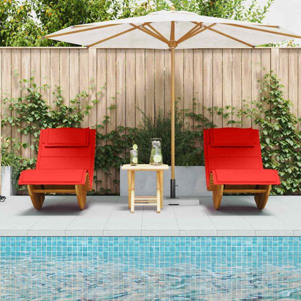 Шезлонг с възглавница 2 pcs Кафяво Солидно акациево дърво