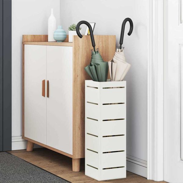 Стойка за чадър със съхранение Бяло 15,5 х 15,5 х 49 см Стомана