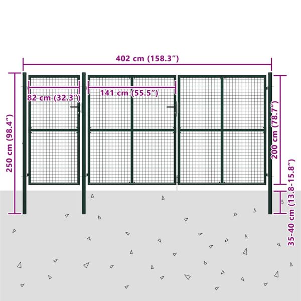 Градинска порта, стомана, 400x200 см, зелена