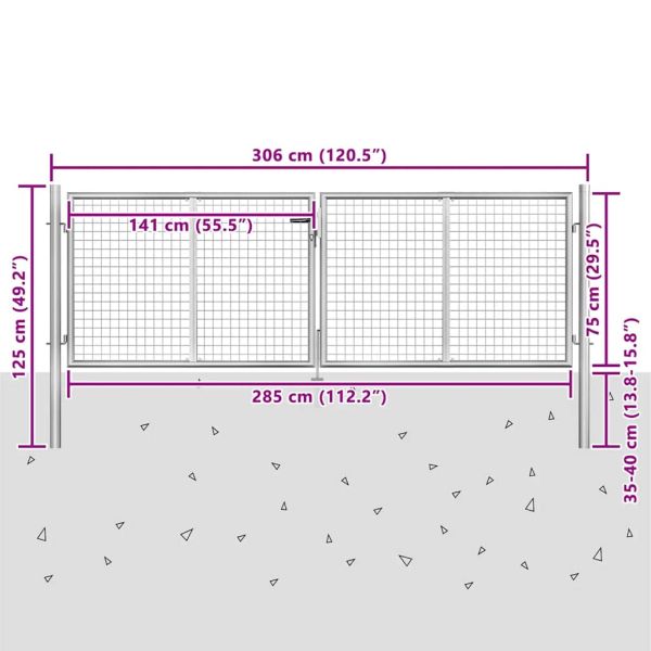 Градинска порта, поцинкована стомана, 300x75 см, сребриста