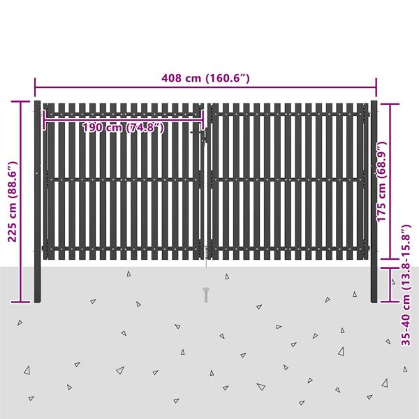 Градинска оградна порта от стомана 400x175 см, антрацит