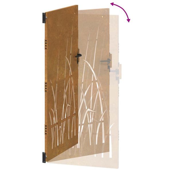 Градинска порта 85x175 см, дизайн с кортен стомана и трева