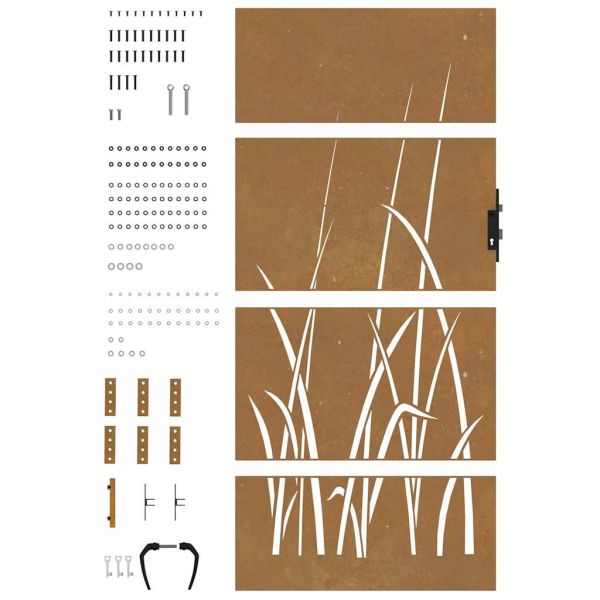 Градинска порта 85x175 см, дизайн с кортен стомана и трева