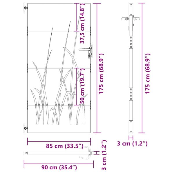 Градинска порта 85x175 см, дизайн с кортен стомана и трева