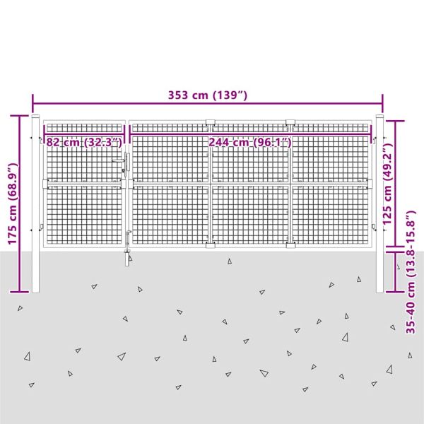 Градинска мрежеста порта, антрацит, 350x125 см, поцинкована стомана