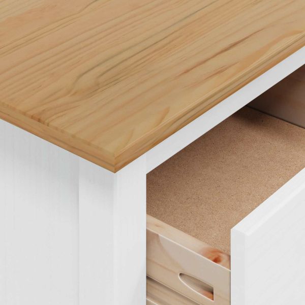 Нощен шкаф Бяло и медено кафяво 46 x 35 x 65 см Солиден бор