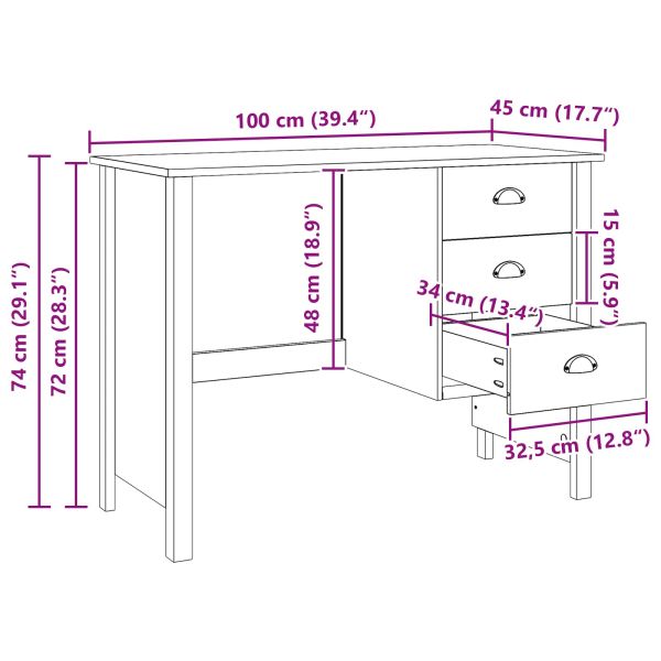 桌 с чекмеджета с чекмедже Бяло 100 x 45 x 74 см Солиден бор