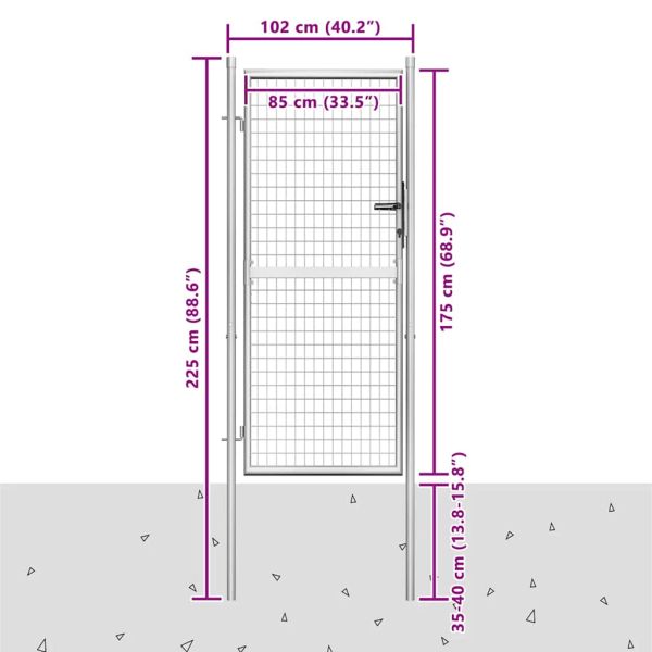 Градинска порта, поцинкована стомана, 100x175 см, сребриста