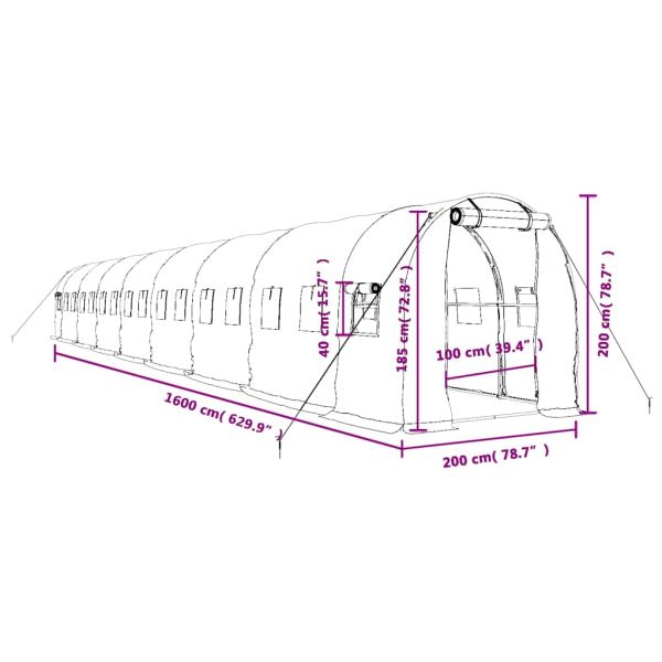 Оранжерия със стоманена рамка бяла 32 м² 16x2x2 м