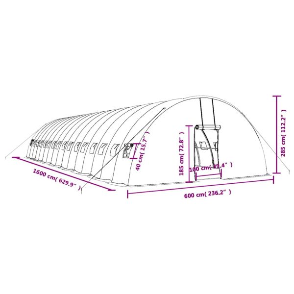 Оранжерия със стоманена рамка бяла 96 м² 16x6x2,85 м