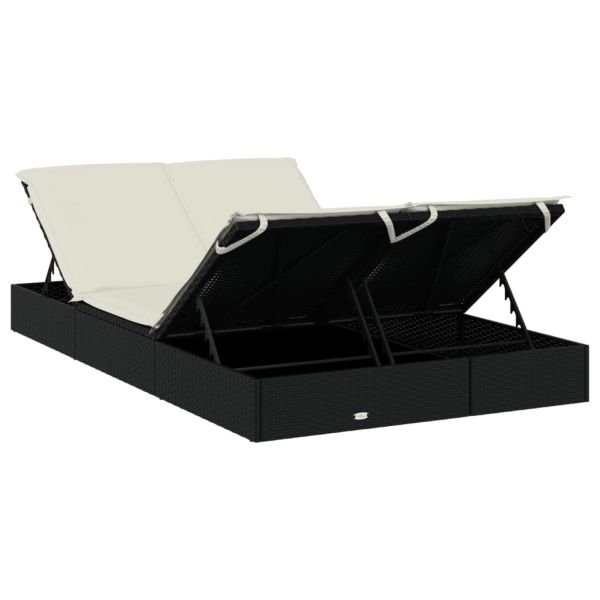 2-местен шезлонг с възглавници, черен, полиратан