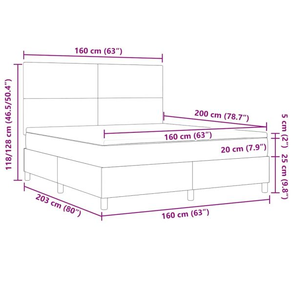 Легло с пружинирана основа Тъмен сив и бял 160 x 200 cm